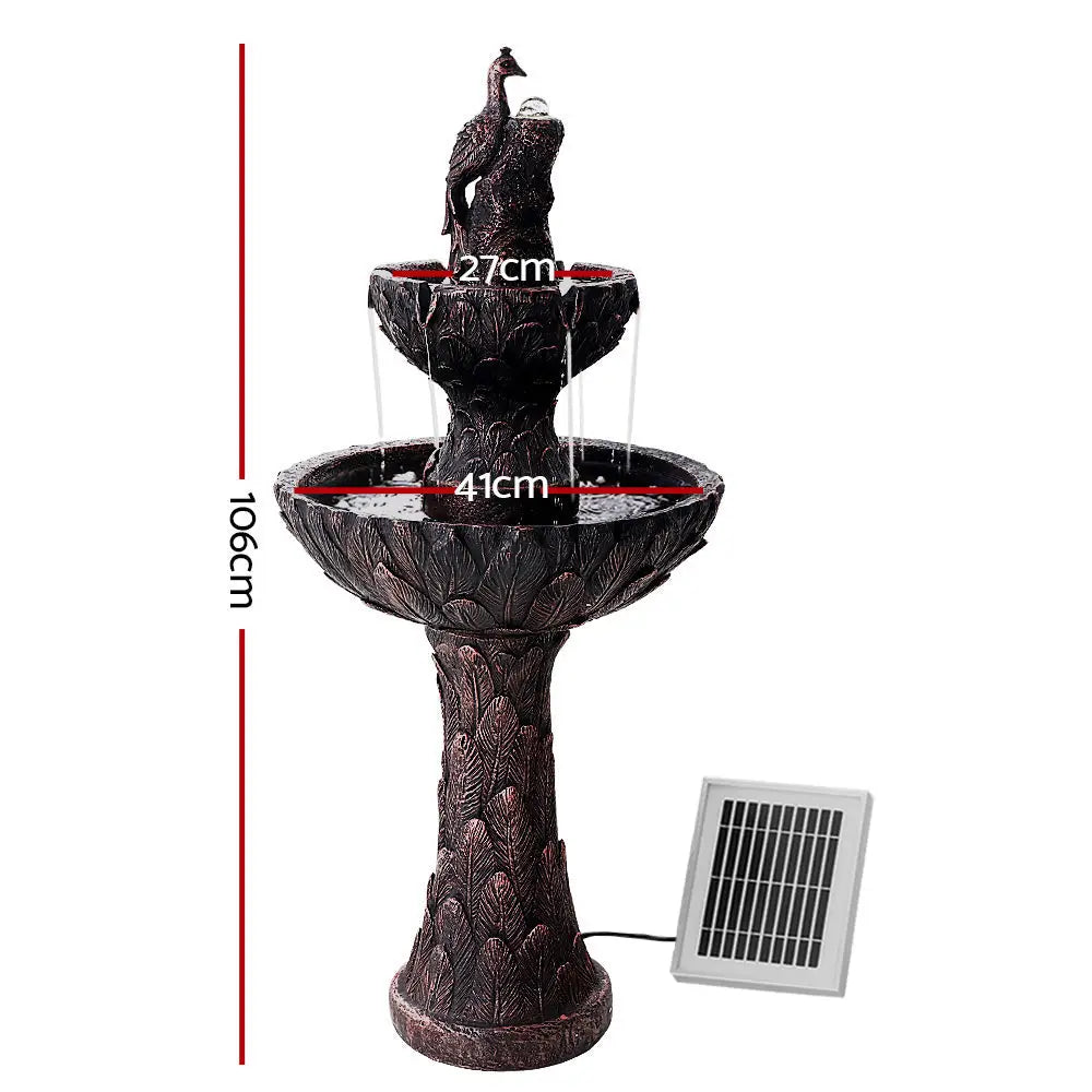 Gardeon Solar Water Feature 3-Tiers Peacock 106cm - Home & Garden > Decor