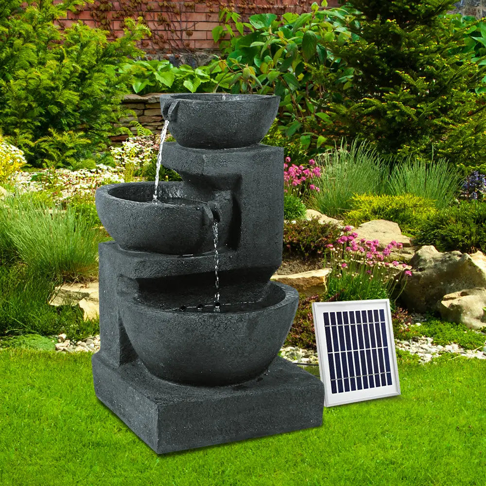Gardeon Solar Water Feature with LED Lights 3-Tier Bowls 60cm - Home & Garden > Fountains