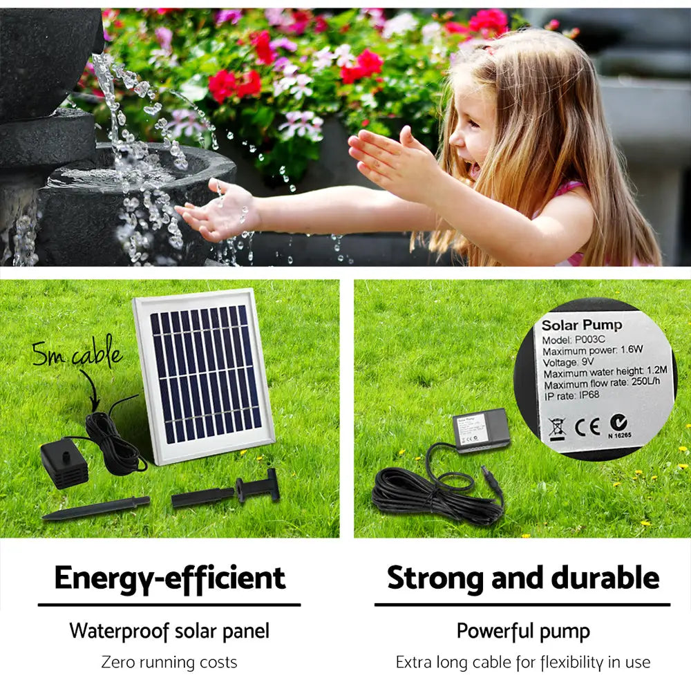 Gardeon Solar Water Feature with LED Lights 3-Tier Bowls 60cm - Home & Garden > Fountains