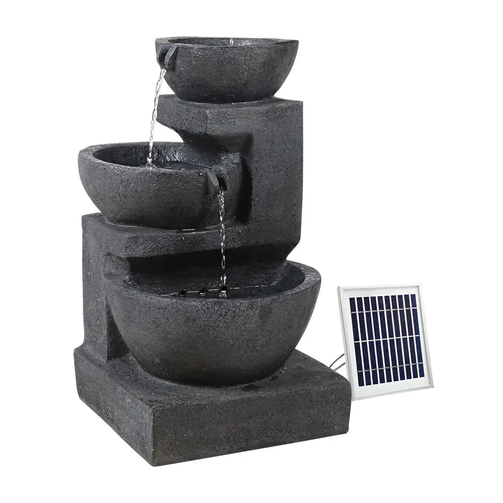 Gardeon Solar Water Feature with LED Lights 3-Tier Bowls 60cm - Home & Garden > Fountains