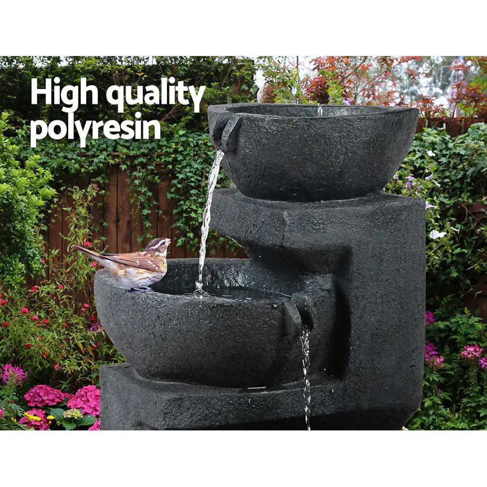 Gardeon Solar Water Feature with LED Lights 3-Tier Bowls 60cm - Home & Garden > Fountains