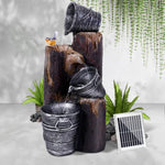 Gardeon Solar Water Feature with LED Lights 3-Tier Buckets 76cm - Home & Garden > Fountains