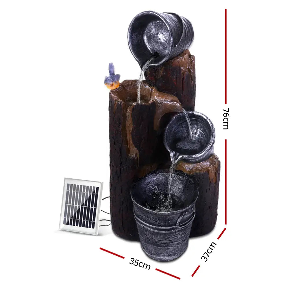 Gardeon Solar Water Feature with LED Lights 3-Tier Buckets 76cm - Home & Garden > Fountains