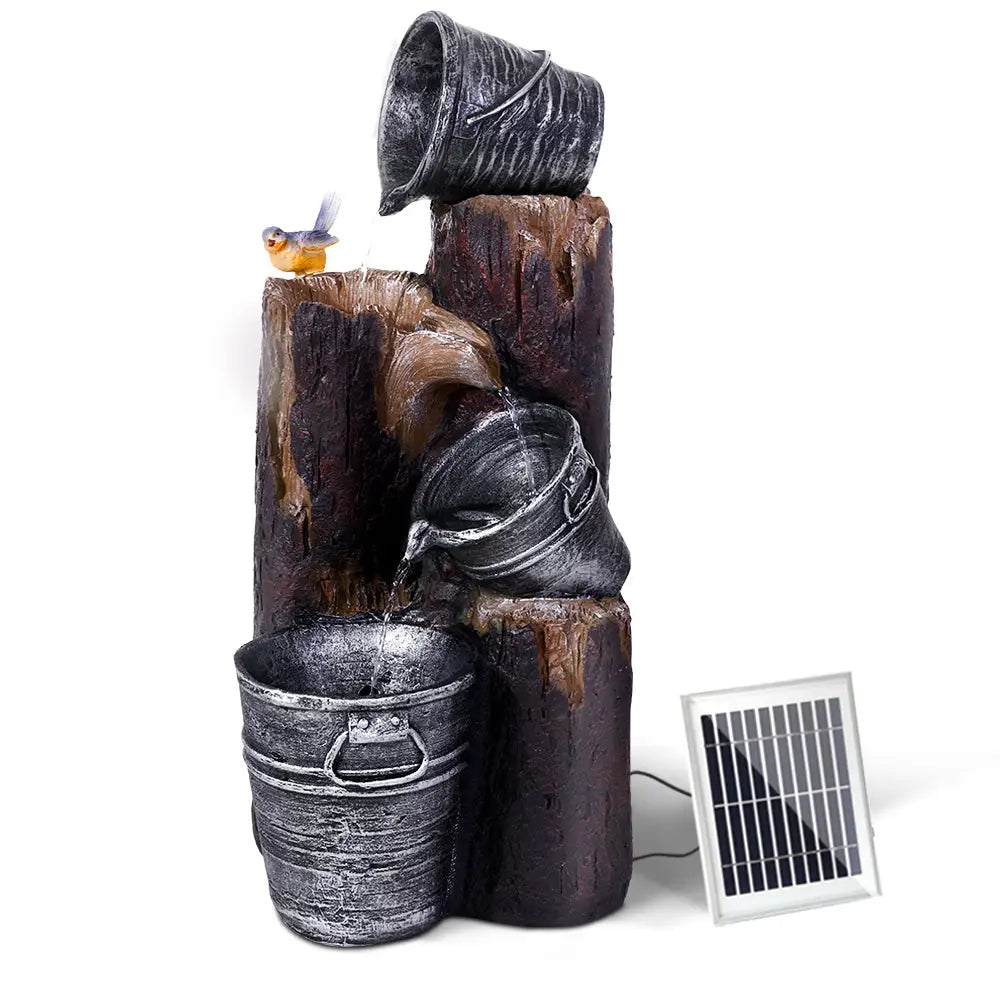 Gardeon Solar Water Feature with LED Lights 3-Tier Buckets 76cm - Home & Garden > Fountains