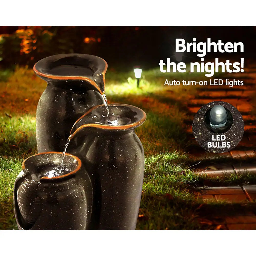 Gardeon Solar Water Feature with LED Lights 3 Tiers 52cm - Home & Garden > Fountains
