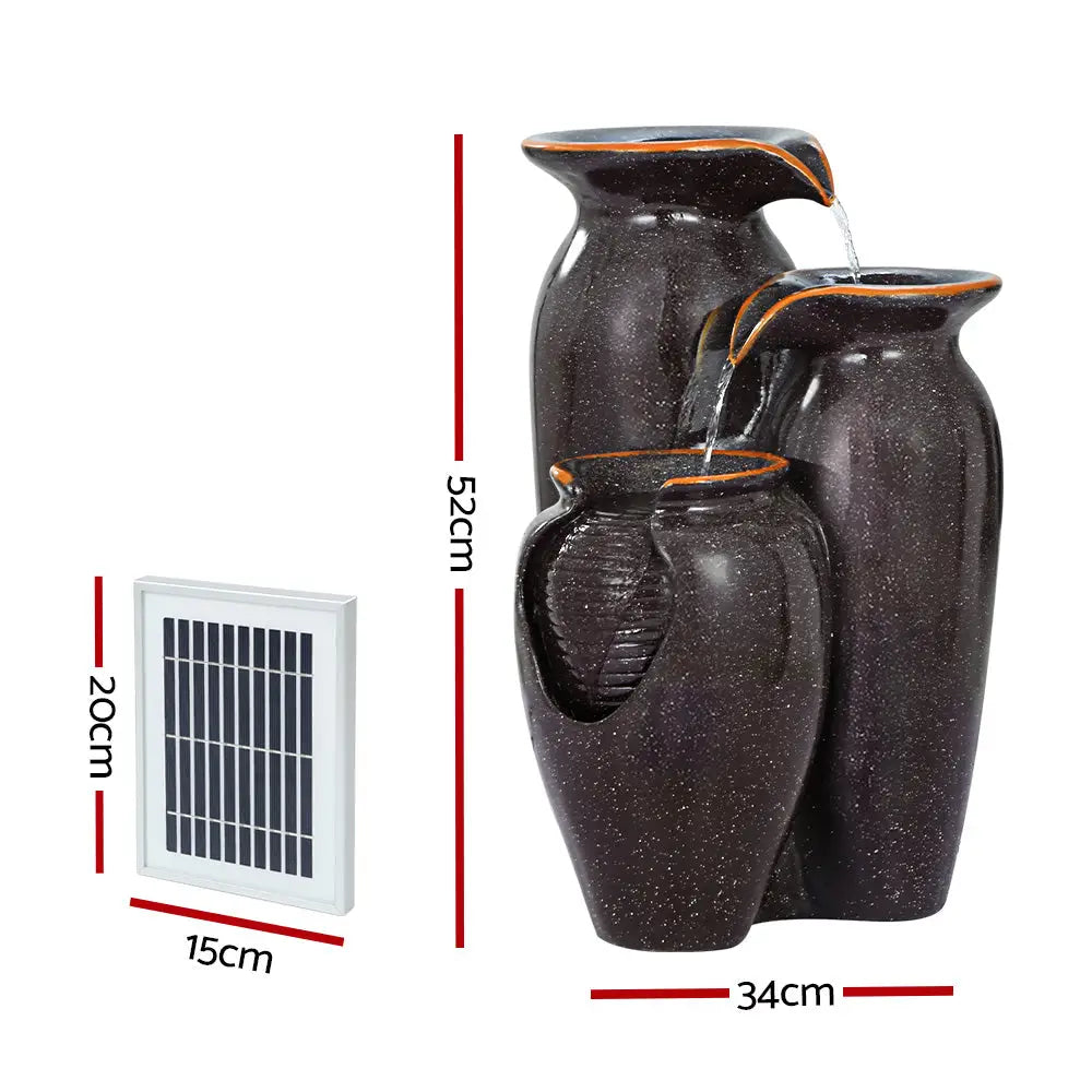 Gardeon Solar Water Feature with LED Lights 3 Tiers 52cm - Home & Garden > Fountains