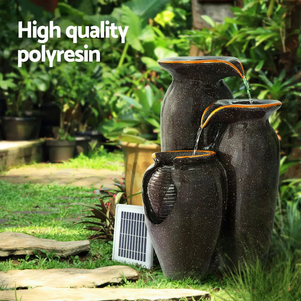 Gardeon Solar Water Feature with LED Lights 3 Tiers 52cm - Home & Garden > Fountains