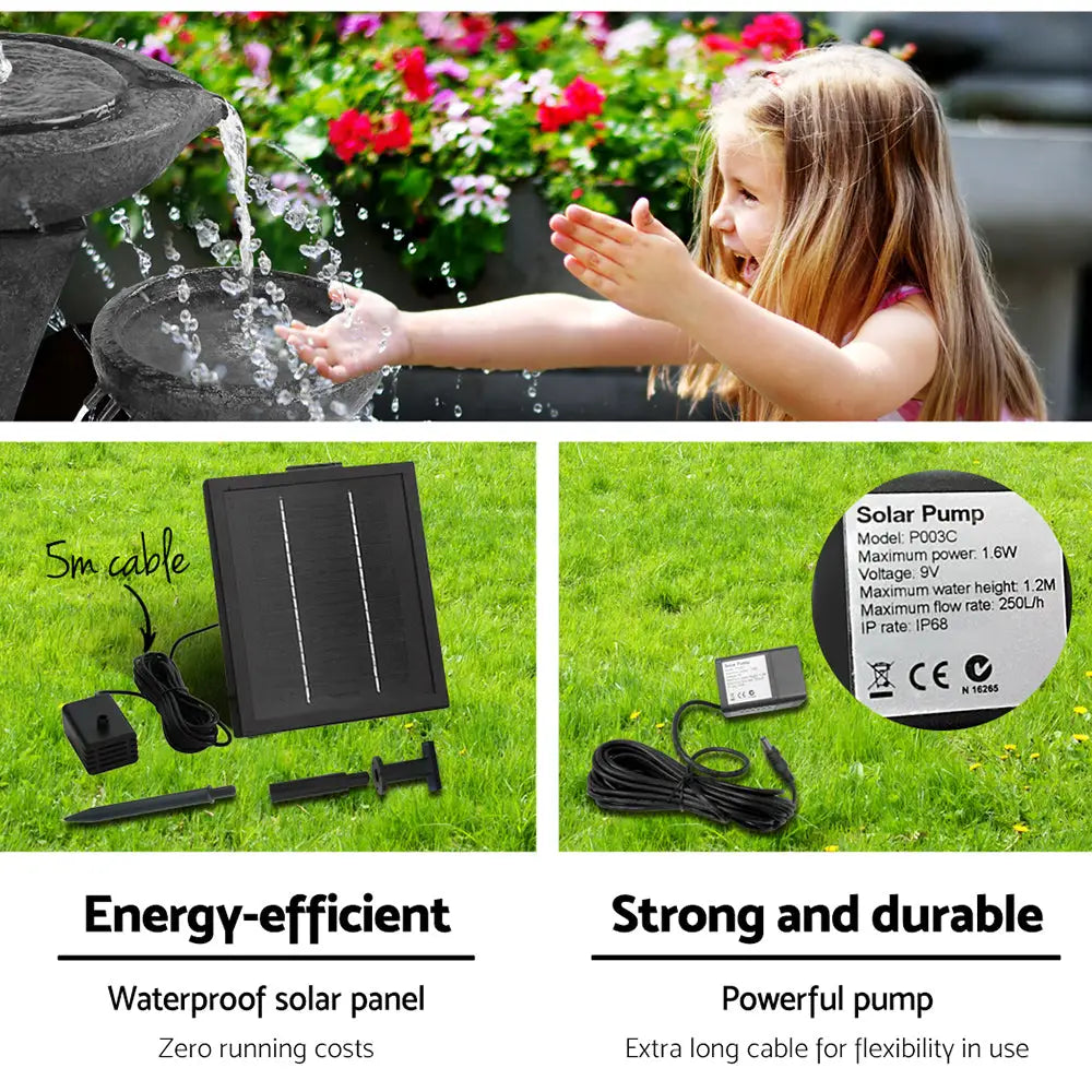 Gardeon Solar Water Feature with LED Lights 3 Tiers 70cm - Home & Garden > Fountains