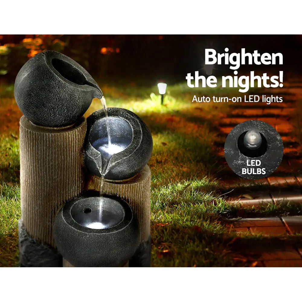Gardeon Solar Water Feature with LED Lights 3 Tiers 76cm - Home & Garden > Fountains