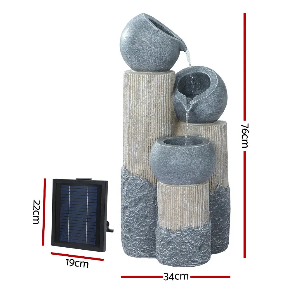Gardeon Solar Water Feature with LED Lights 3 Tiers 76cm - Home & Garden > Fountains