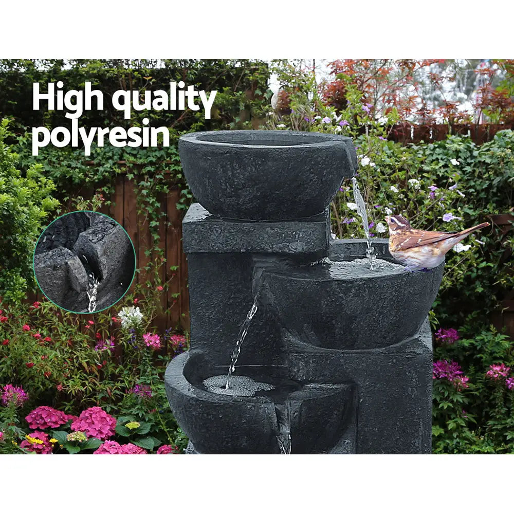 Gardeon Solar Water Feature with LED Lights 4-Tier Blue 72cm - Home & Garden > Fountains