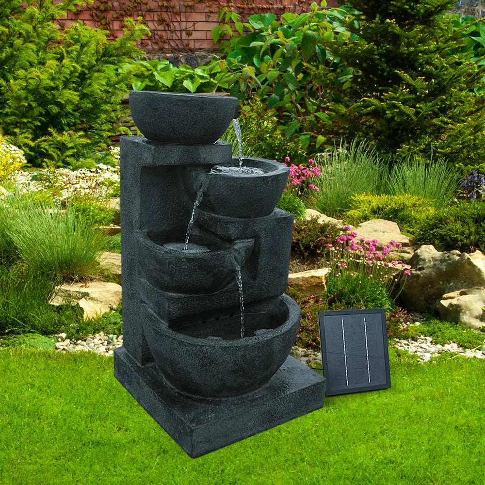 Gardeon Solar Water Feature with LED Lights 4-Tier Blue 72cm - Home & Garden > Fountains