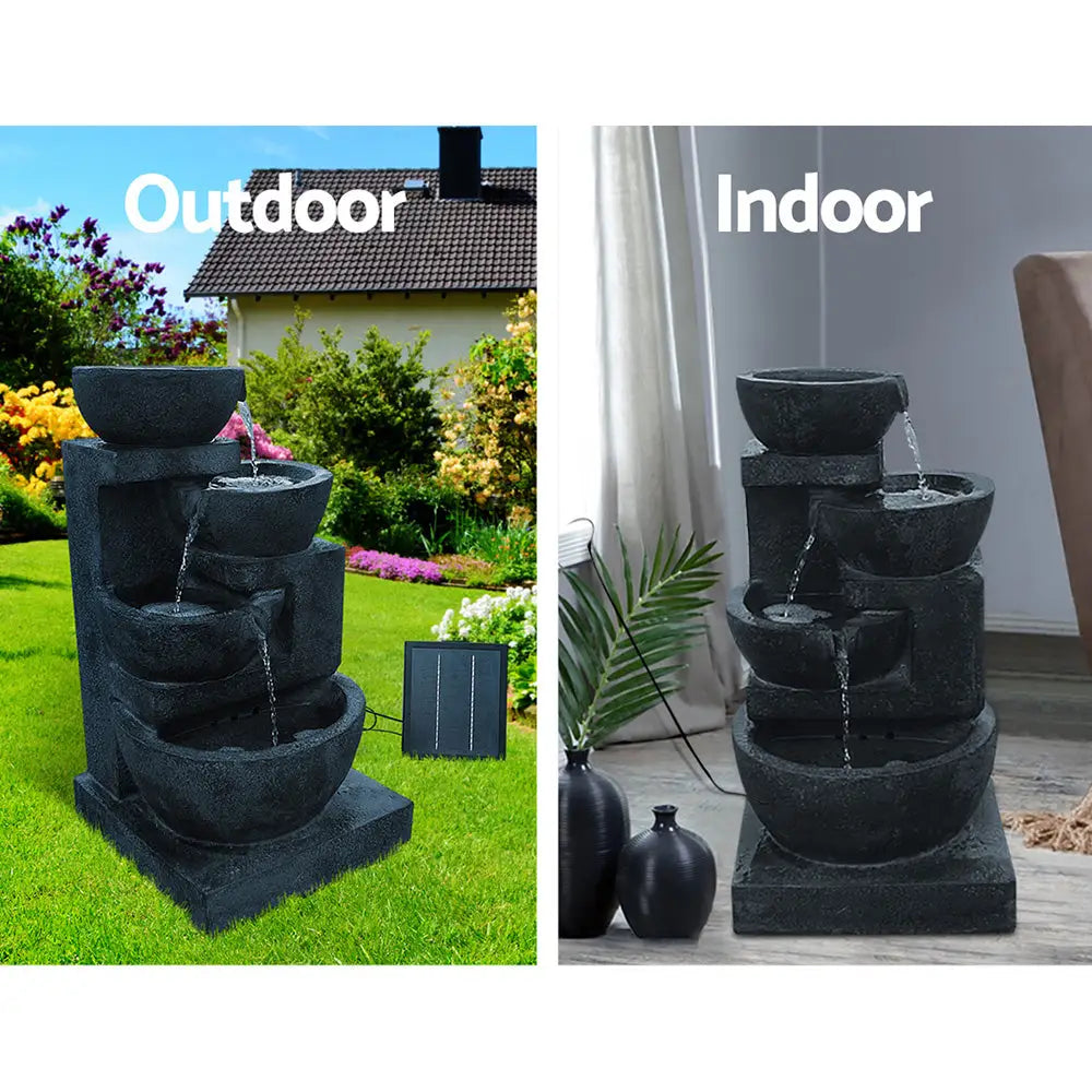 Gardeon Solar Water Feature with LED Lights 4-Tier Blue 72cm - Home & Garden > Fountains