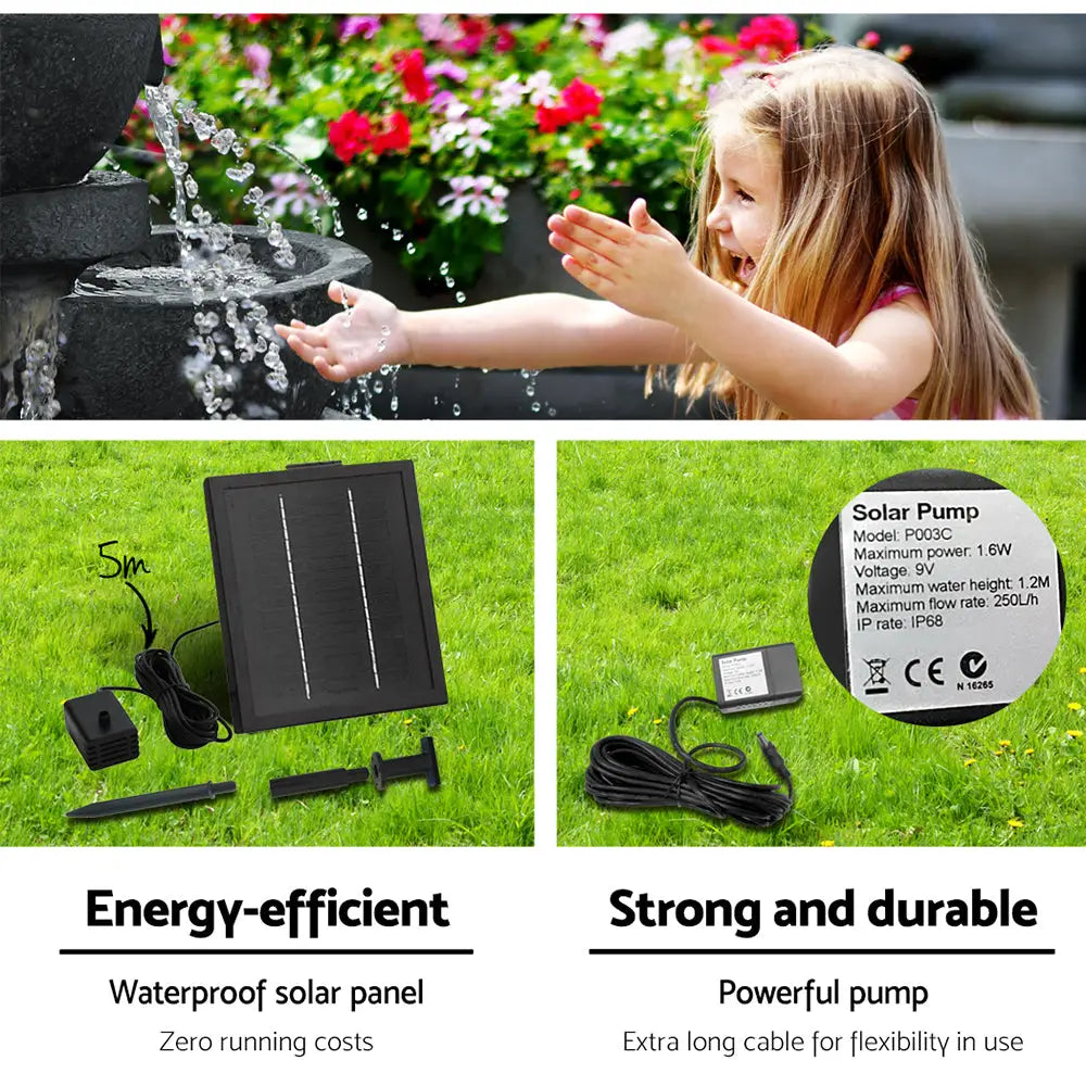Gardeon Solar Water Feature with LED Lights 4-Tier Blue 72cm - Home & Garden > Fountains