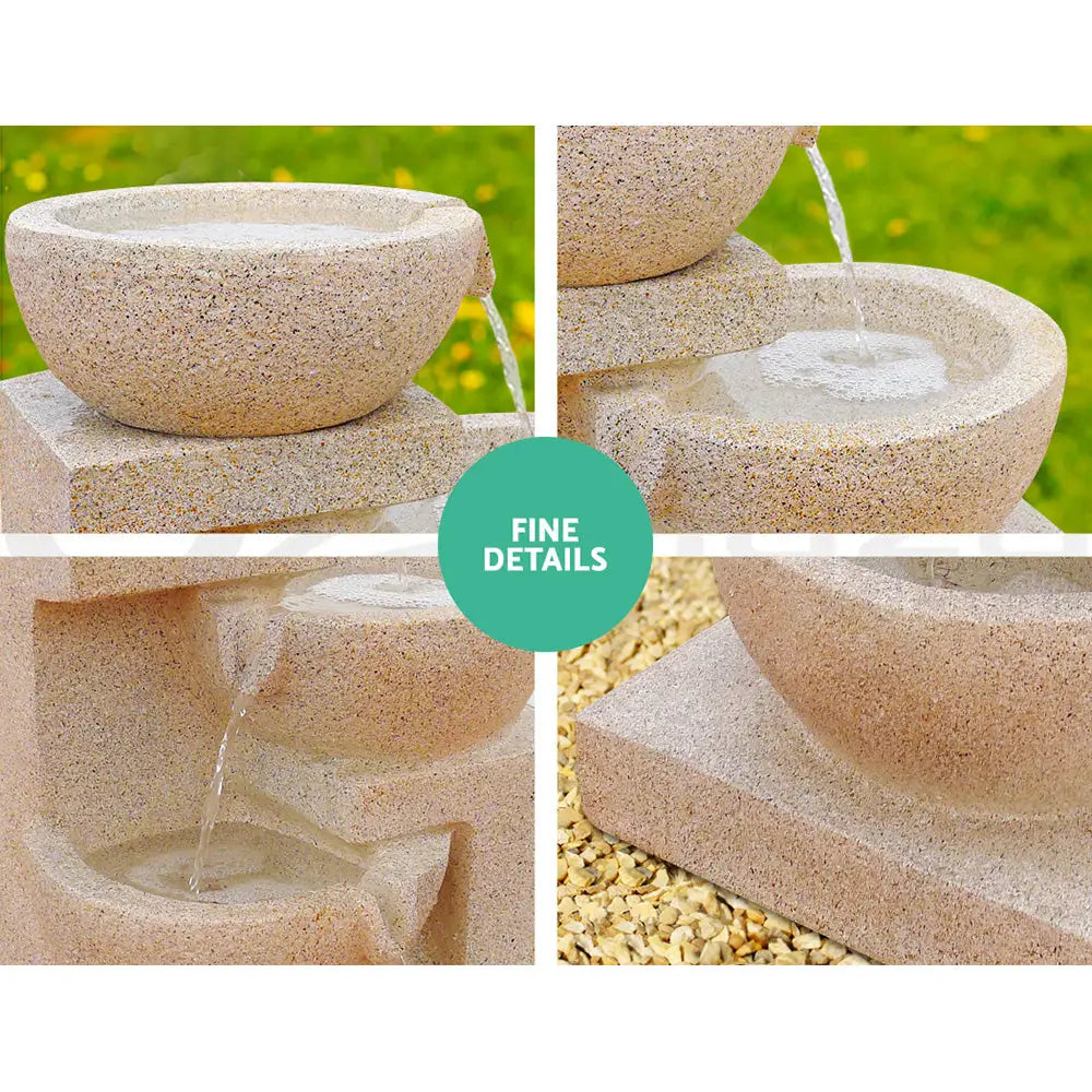 Gardeon Solar Water Feature with LED Lights 4-Tier Sand 72cm - Home & Garden > Fountains