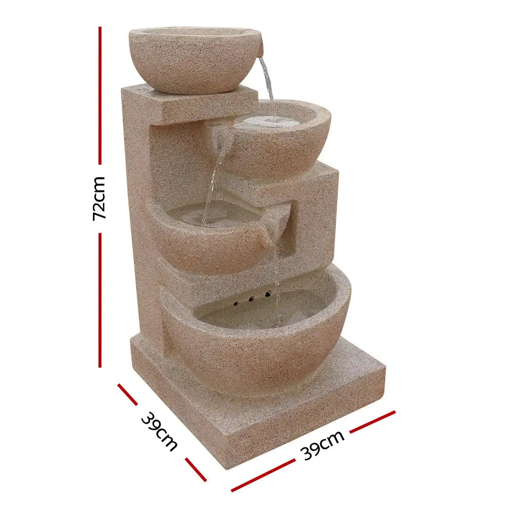 Gardeon Solar Water Feature with LED Lights 4-Tier Sand 72cm - Home & Garden > Fountains