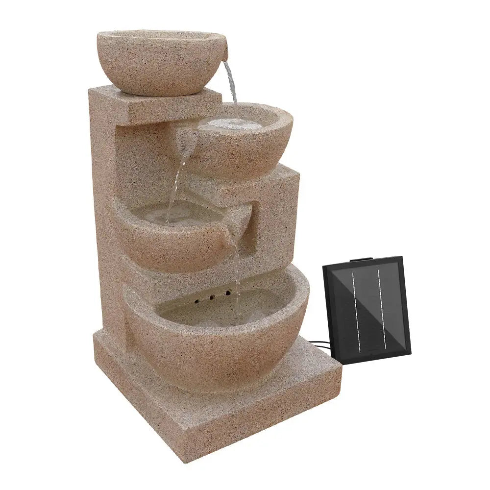 Gardeon Solar Water Feature with LED Lights 4-Tier Sand 72cm - Home & Garden > Fountains