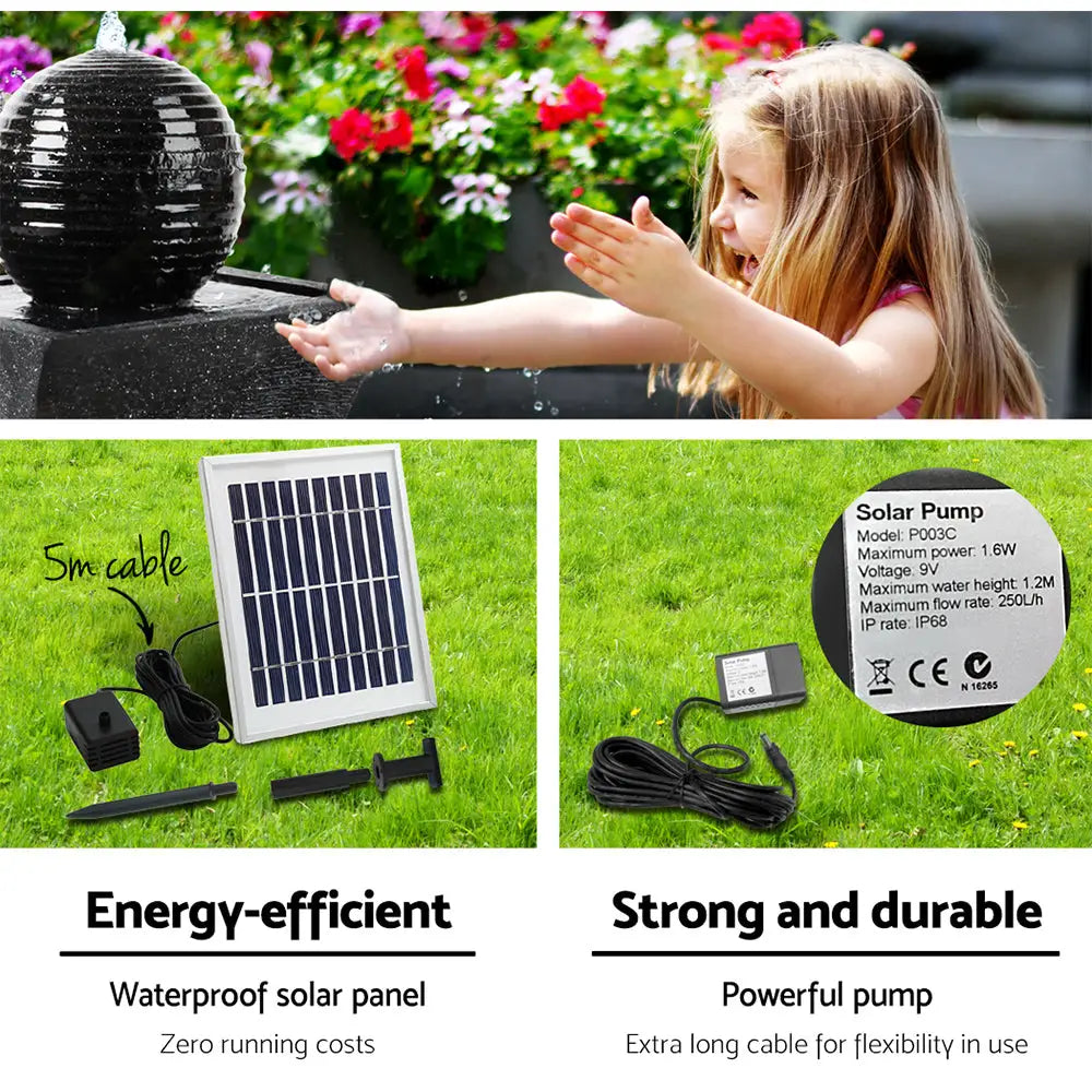 Gardeon Solar Water Feature with LED Lights Black 85cm - Home & Garden > Fountains