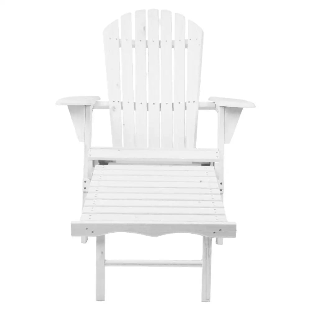 Gardeon Sun Lounge Outdoor Chairs Wooden Foldable Patio Furniture Adirondack White - Furniture > Outdoor > Outdoor