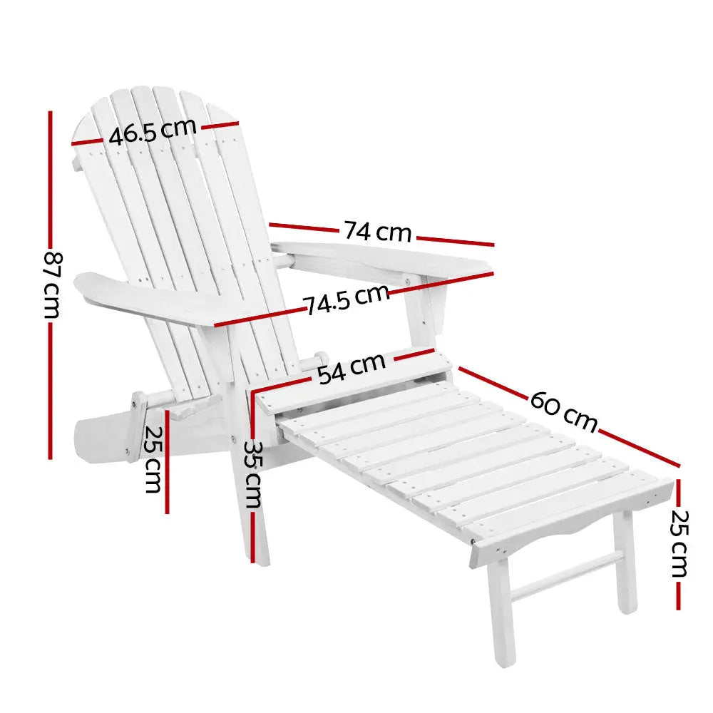 Gardeon Sun Lounge Outdoor Chairs Wooden Foldable Patio Furniture Adirondack White - Furniture > Outdoor > Outdoor