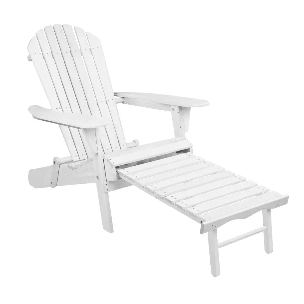 Gardeon Sun Lounge Outdoor Chairs Wooden Foldable Patio Furniture Adirondack White - Furniture > Outdoor > Outdoor