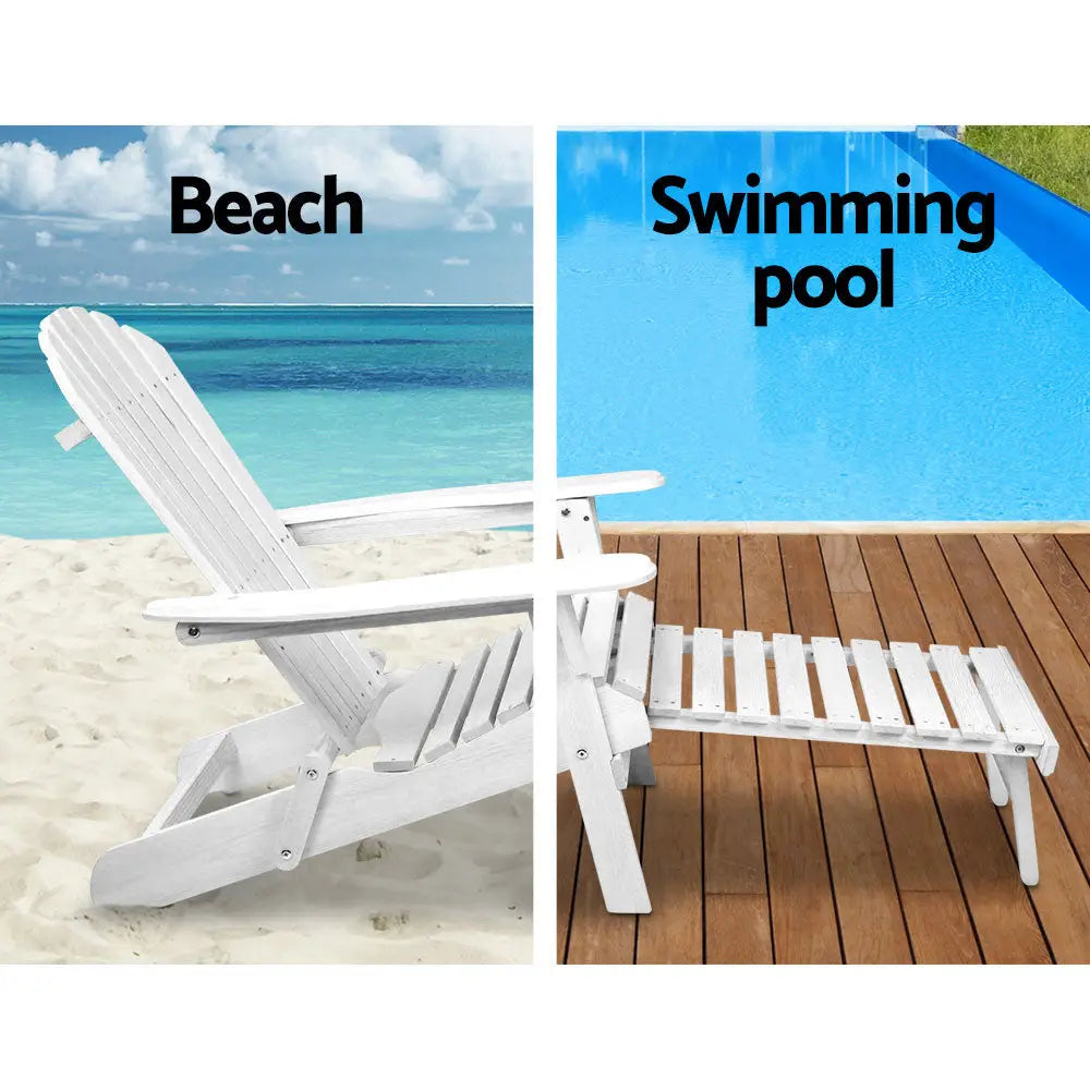 Gardeon Sun Lounge Outdoor Chairs Wooden Foldable Patio Furniture Adirondack White - Furniture > Outdoor > Outdoor