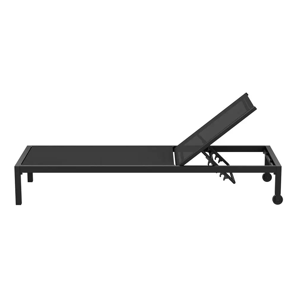 Gardeon Sun Lounge Outdoor Lounger Aluminium Folding Beach Chair Wheels Black - Furniture > Outdoor > Outdoor Sofas &