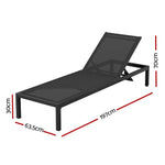 Gardeon Sun Lounge Outdoor Lounger Aluminium Folding Beach Chair Wheels Black - Furniture > Outdoor > Outdoor Sofas &