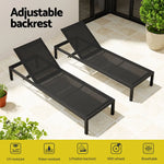 Gardeon Sun Lounge Outdoor Lounger Aluminium Folding Beach Chair Wheels Black - Furniture > Outdoor > Outdoor Sofas &