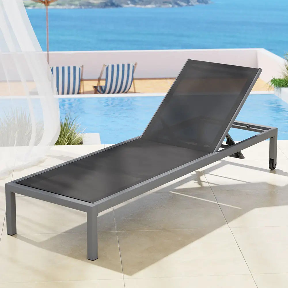 Gardeon Sun Lounge Outdoor Lounger Aluminium Folding Beach Chair Wheels Patio - Furniture > Outdoor > Outdoor Sofas &