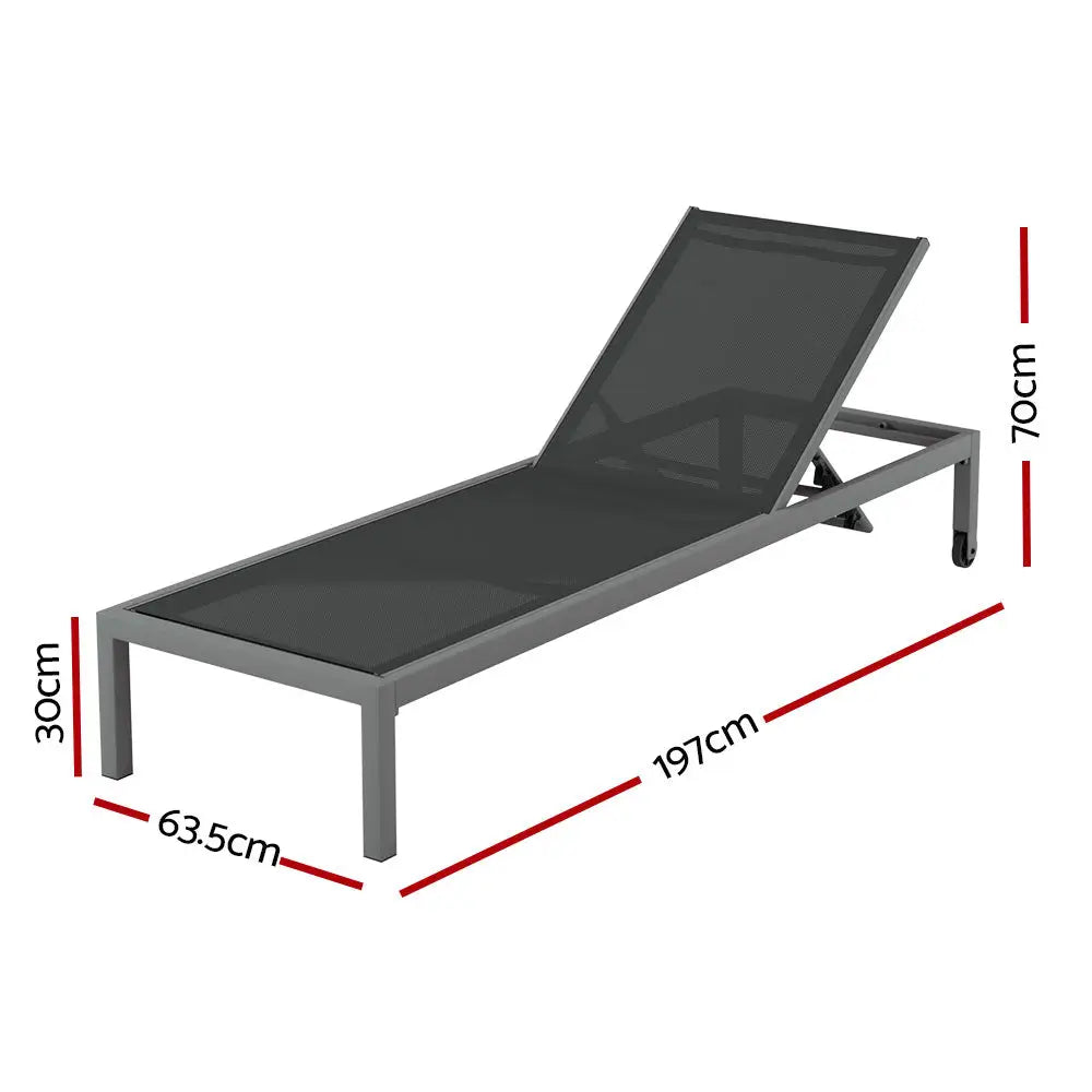 Gardeon Sun Lounge Outdoor Lounger Aluminium Folding Beach Chair Wheels Patio - Furniture > Outdoor > Outdoor Sofas &