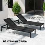 Gardeon Sun Lounge Outdoor Lounger Aluminium Folding Beach Chair Wheels Black - Furniture > Outdoor > Outdoor Sofas &