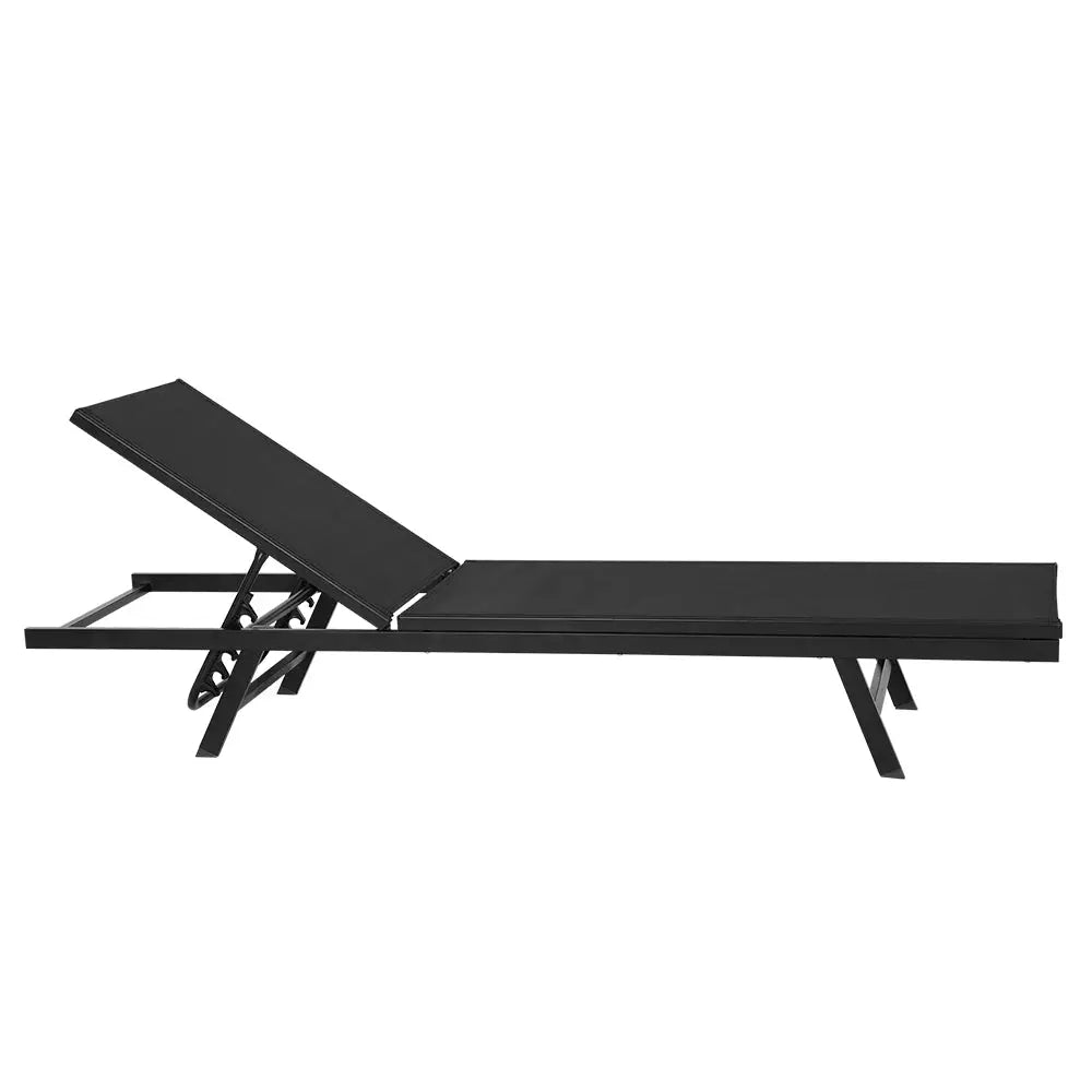 Gardeon Sun Lounge Outdoor Lounger Steel Beach Chair Patio Furniture Black - Furniture > Outdoor