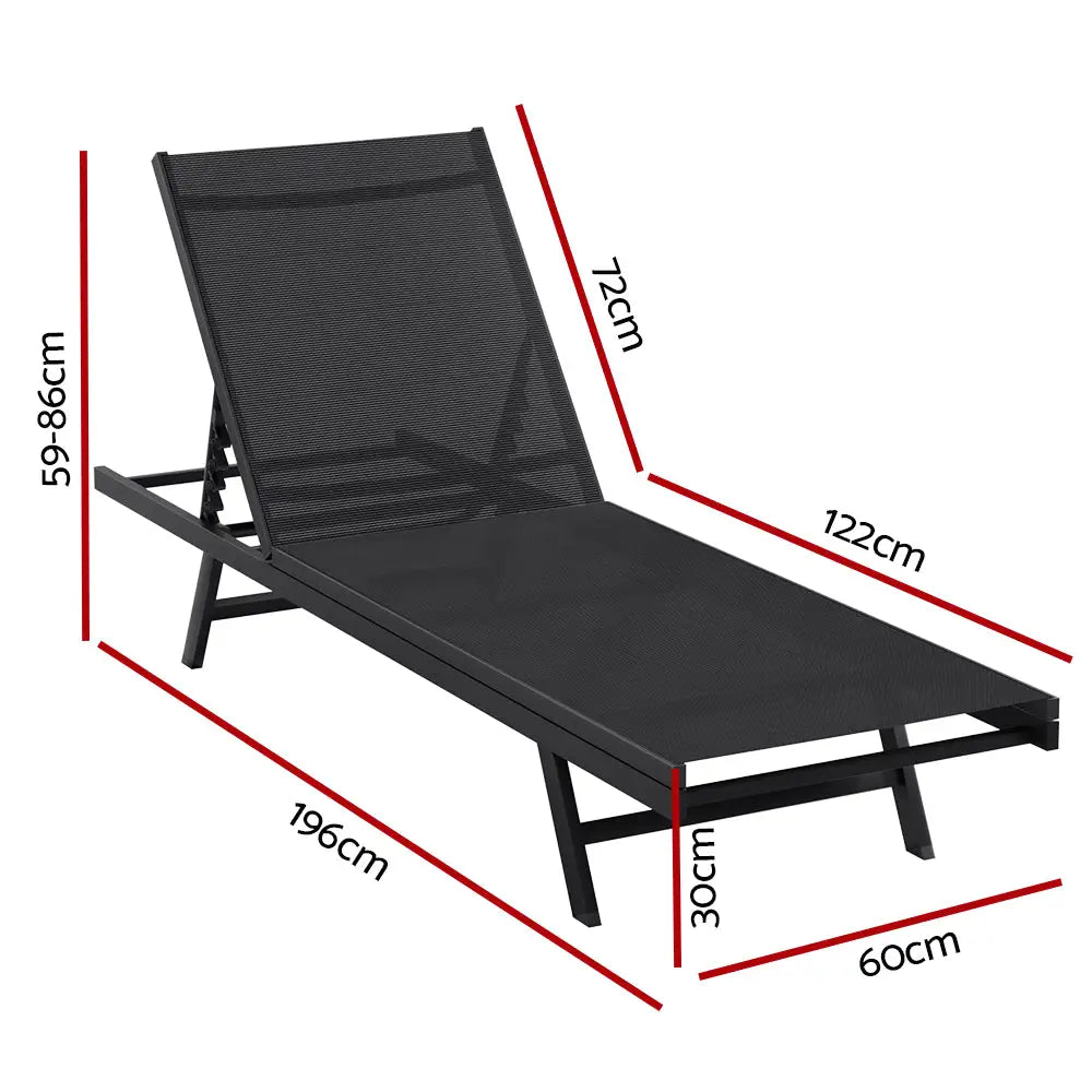 Gardeon Sun Lounge Outdoor Lounger Steel Beach Chair Patio Furniture Black - Furniture > Outdoor