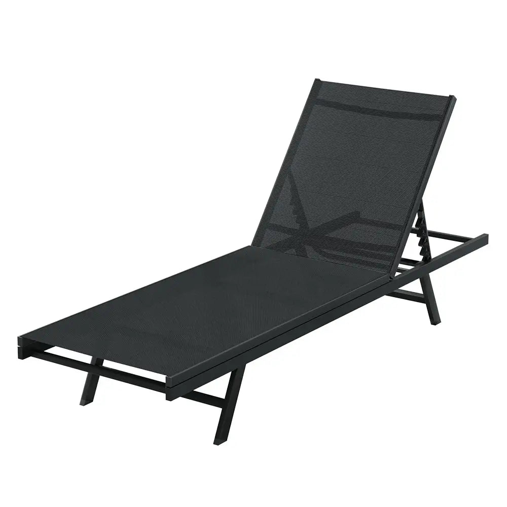 Gardeon Sun Lounge Outdoor Lounger Steel Beach Chair Patio Furniture Black - Furniture > Outdoor