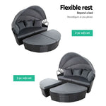 Gardeon Sun Lounge Setting Wicker Lounger Day Bed Outdoor Furniture Patio Black - Furniture > Outdoor