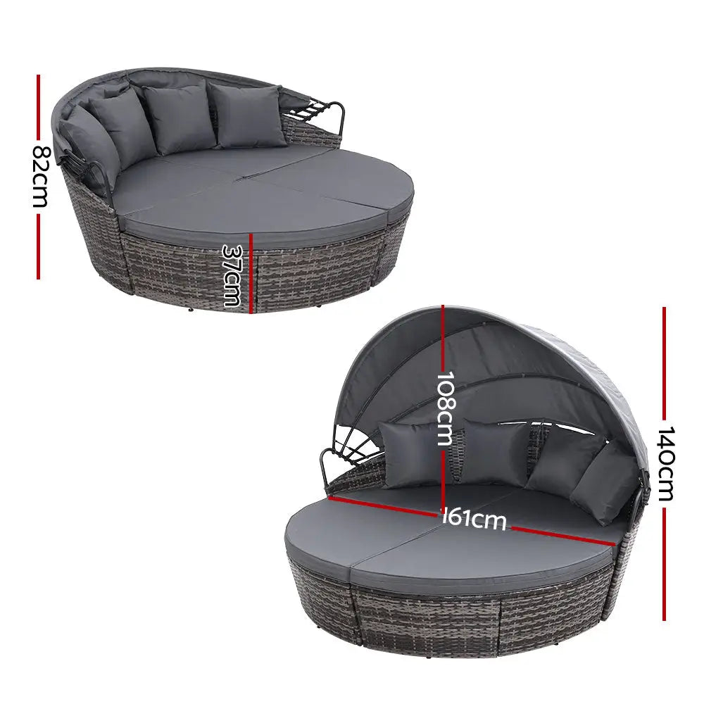 Gardeon Sun Lounge Setting Wicker Lounger Day Bed Outdoor Furniture Patio Grey - Furniture > Outdoor