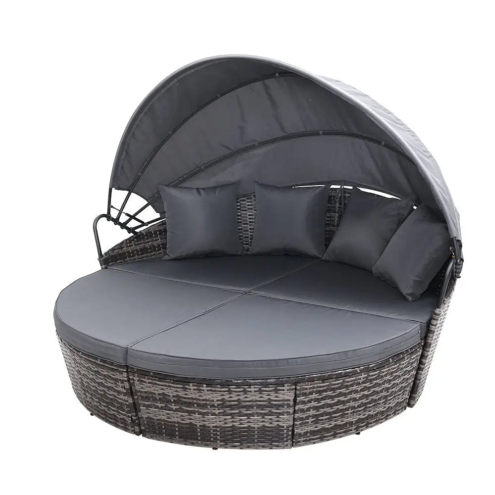 Gardeon Sun Lounge Setting Wicker Lounger Day Bed Outdoor Furniture Patio Grey - Furniture > Outdoor