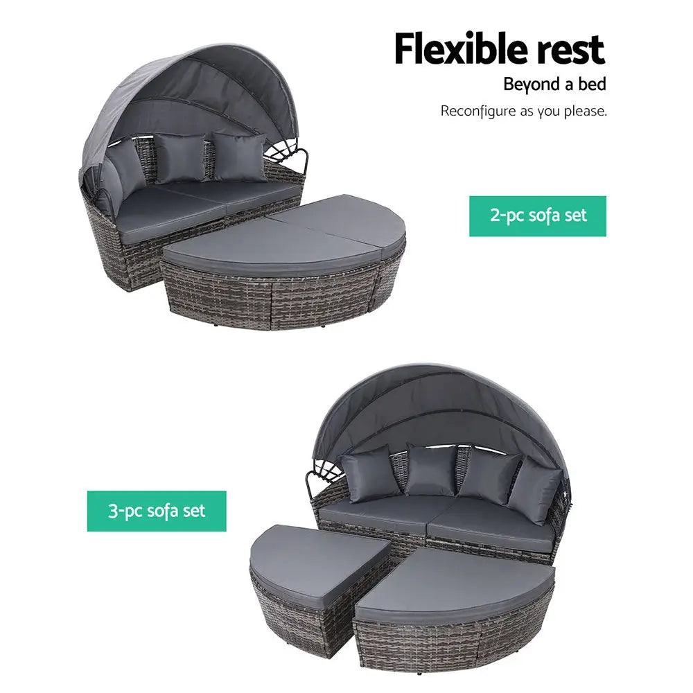 Gardeon Sun Lounge Setting Wicker Lounger Day Bed Outdoor Furniture Patio Grey - Furniture > Outdoor