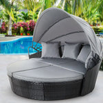 Gardeon Sun Lounge Setting Wicker Lounger Day Bed Outdoor Furniture Patio Black - Furniture > Outdoor