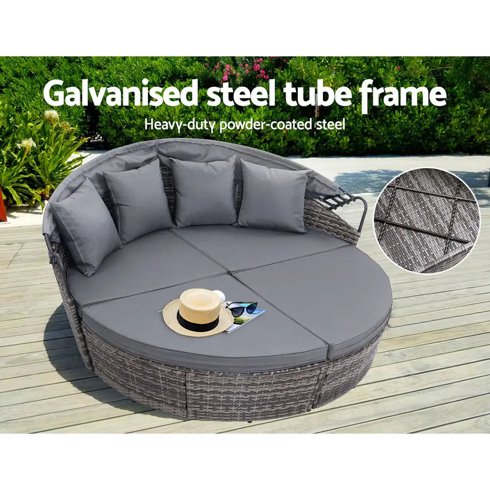 Gardeon Sun Lounge Setting Wicker Lounger Day Bed Outdoor Furniture Patio Grey - Furniture > Outdoor