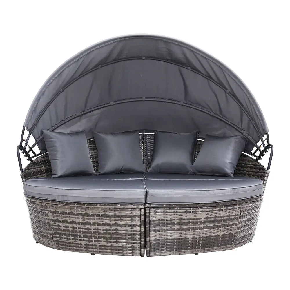 Gardeon Sun Lounge Setting Wicker Lounger Day Bed Outdoor Furniture Patio Grey - Furniture > Outdoor