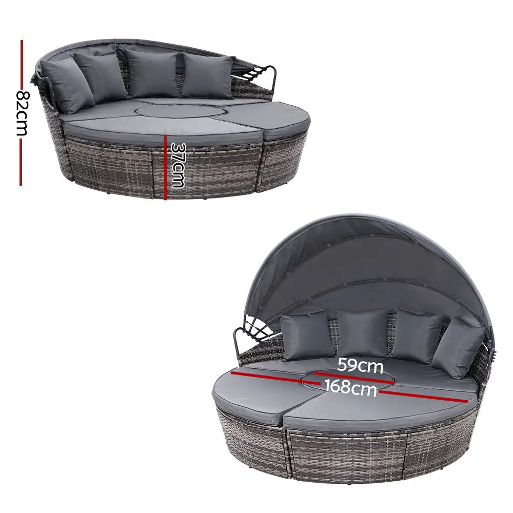 Gardeon Sun Lounge Setting Wicker Lounger Day Bed Patio Outdoor Furniture Grey - Furniture > Outdoor