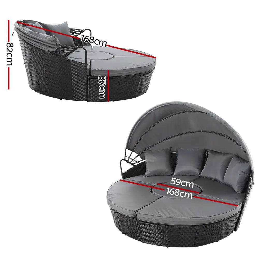 Gardeon Sun Lounge Setting Wicker Lounger Day Bed Patio Outdoor Furniture Black - Furniture > Outdoor