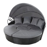 Gardeon Sun Lounge Setting Wicker Lounger Day Bed Patio Outdoor Furniture Black - Furniture > Outdoor
