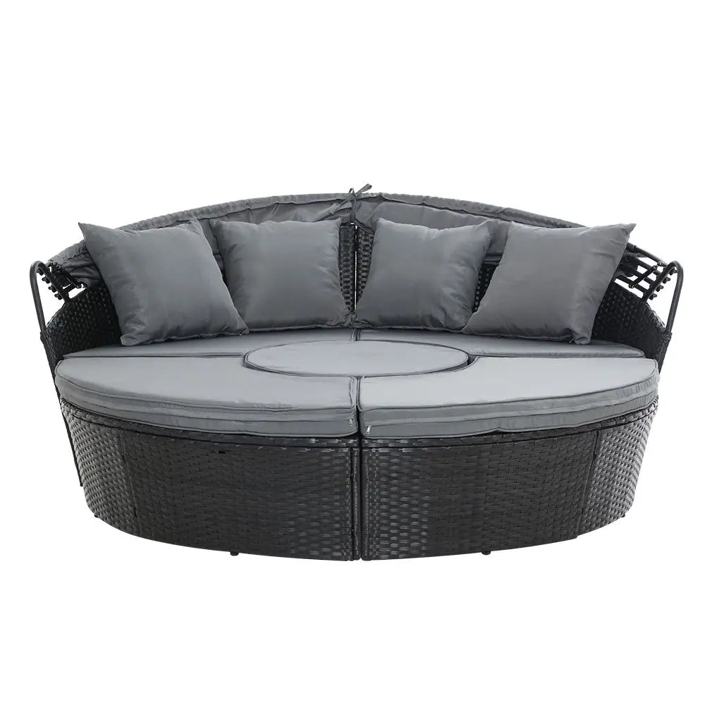 Gardeon Sun Lounge Setting Wicker Lounger Day Bed Patio Outdoor Furniture Black - Furniture > Outdoor