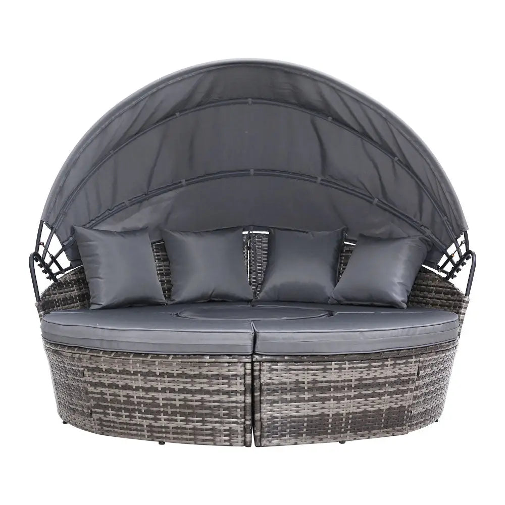 Gardeon Sun Lounge Setting Wicker Lounger Day Bed Patio Outdoor Furniture Grey - Furniture > Outdoor