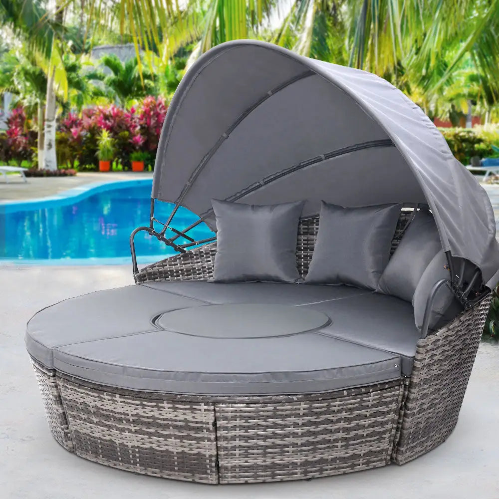 Gardeon Sun Lounge Setting Wicker Lounger Day Bed Patio Outdoor Furniture Grey - Furniture > Outdoor