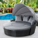 Gardeon Sun Lounge Setting Wicker Lounger Day Bed Patio Outdoor Furniture Black - Furniture > Outdoor