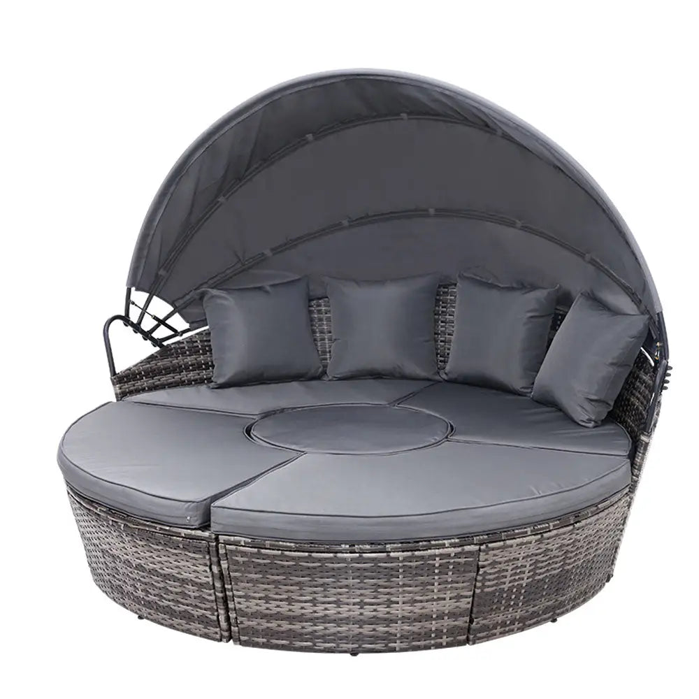 Gardeon Sun Lounge Setting Wicker Lounger Day Bed Patio Outdoor Furniture Grey - Furniture > Outdoor